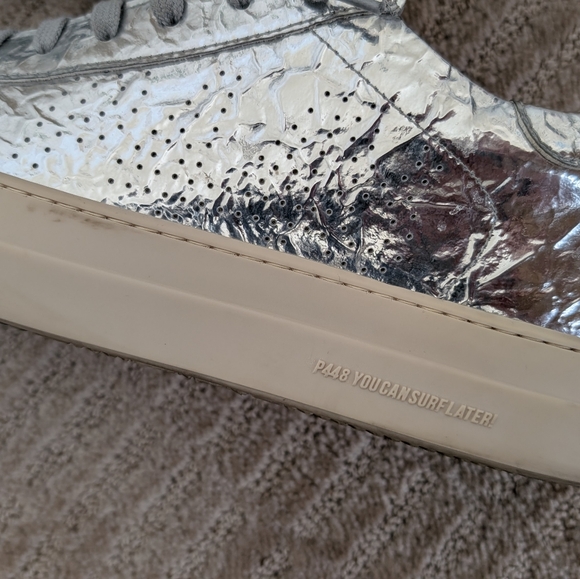P448 Thea Stellar Sneakers Metallic Silver Size 9 - Picture 7 of 10